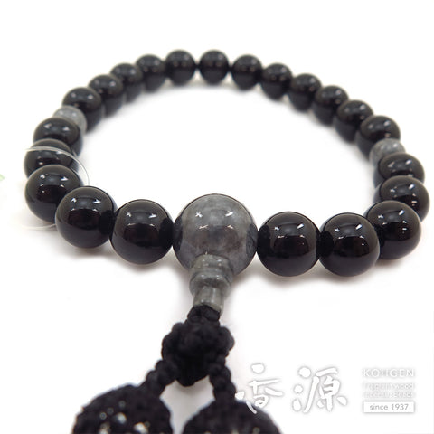 Men's prayer beads, black onyx, Burmese jade finish