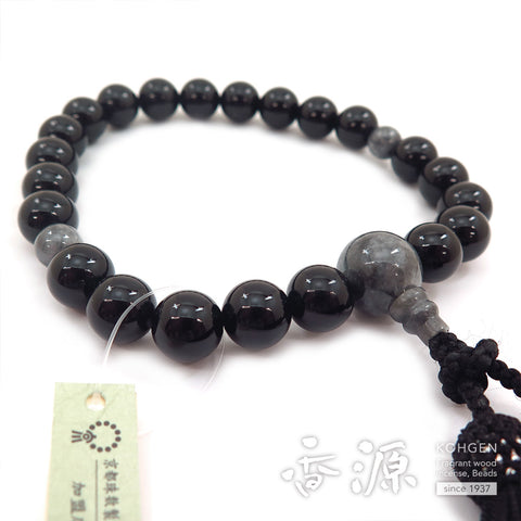 Men's prayer beads, black onyx, Burmese jade finish