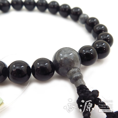 Men's prayer beads, black onyx, Burmese jade finish