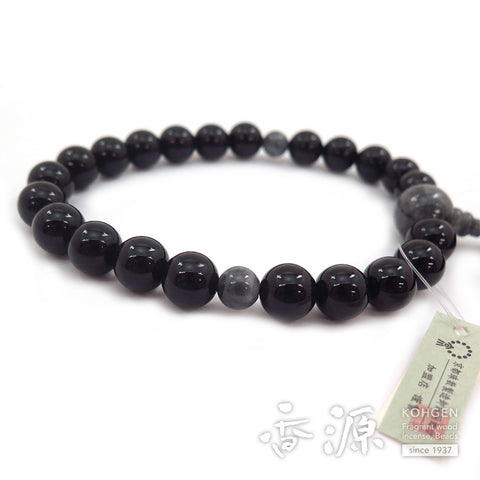 Men's prayer beads, black onyx, Burmese jade finish