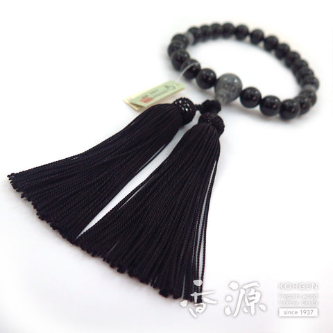 Men's prayer beads, black onyx, Burmese jade finish
