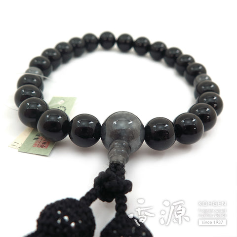 Men's prayer beads, black onyx, Burmese jade finish