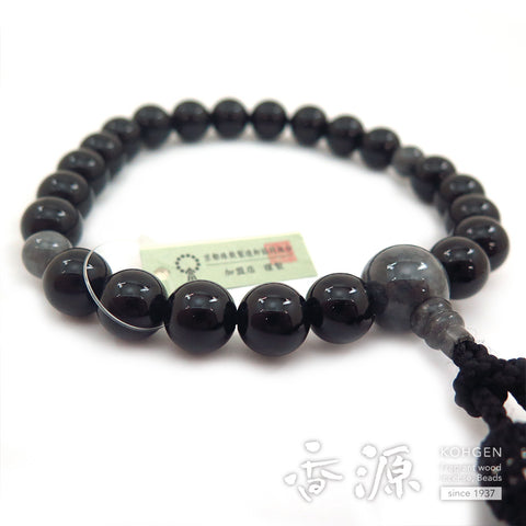 Men's prayer beads, black onyx, Burmese jade finish