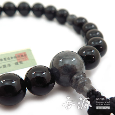 Men's prayer beads, black onyx, Burmese jade finish