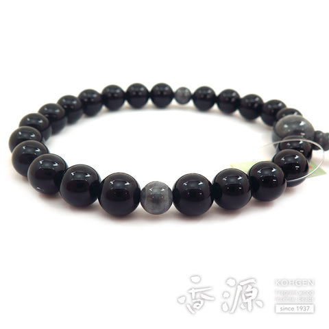 Men's prayer beads, black onyx, Burmese jade finish