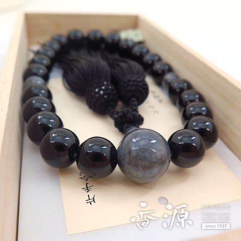 Men's prayer beads, black onyx, Burmese jade finish