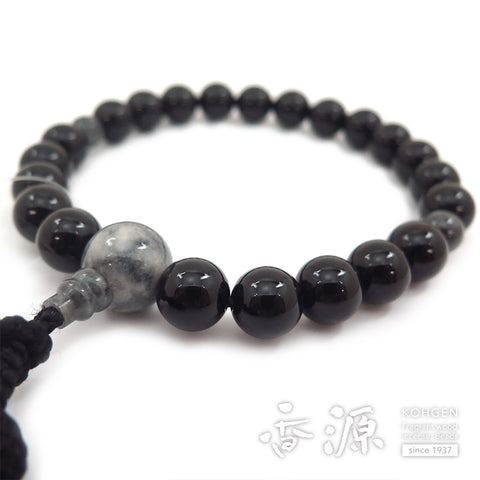 Men's prayer beads, black onyx, Burmese jade, item B