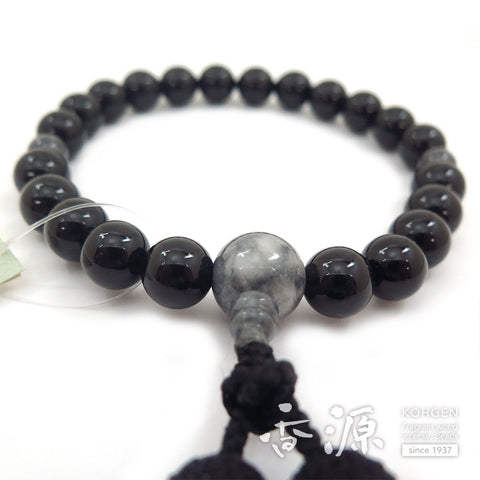 Men's prayer beads, black onyx, Burmese jade, item B
