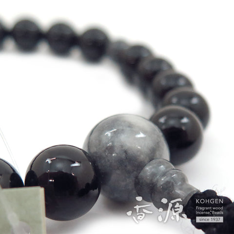 Men's prayer beads, black onyx, Burmese jade, item B