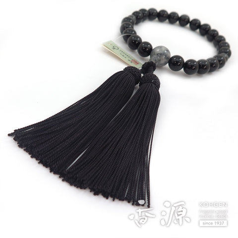 Men's prayer beads, black onyx, Burmese jade, item B