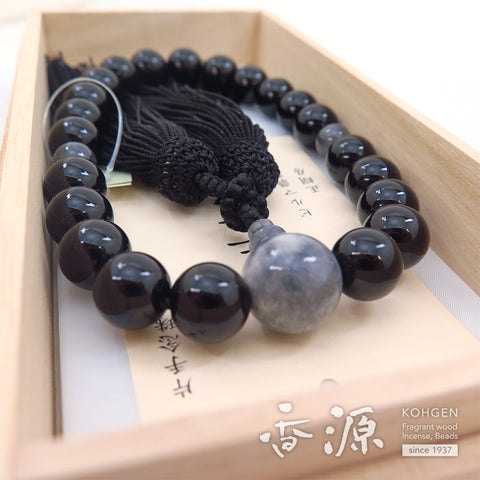 Men's prayer beads, black onyx, Burmese jade, item B
