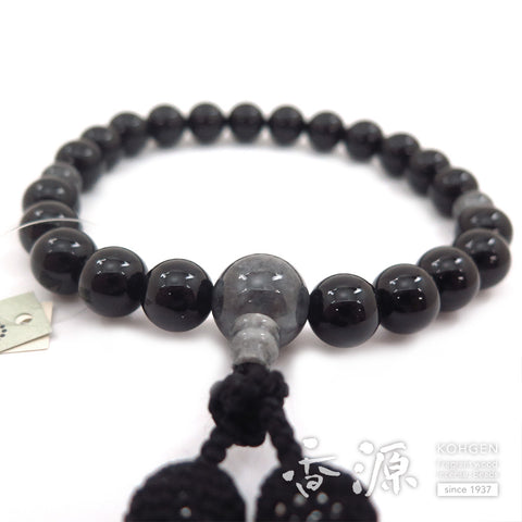 Men's prayer beads, black onyx, Burmese jade, item C