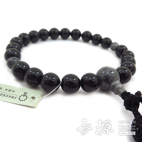 Men's prayer beads, black onyx, Burmese jade, item C