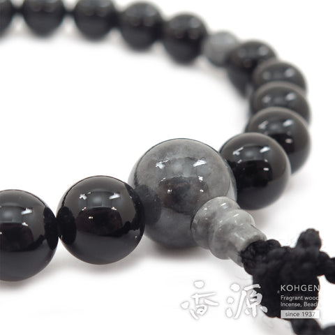 Men's prayer beads, black onyx, Burmese jade, item C