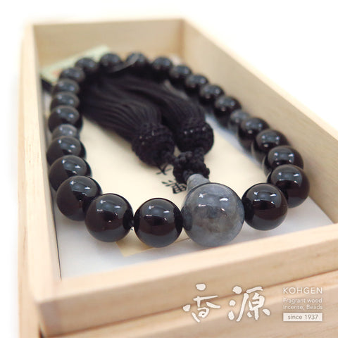 Men's prayer beads, black onyx, Burmese jade, item C